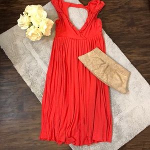 Anthropologie Pleated Dress Coral Red Size Small